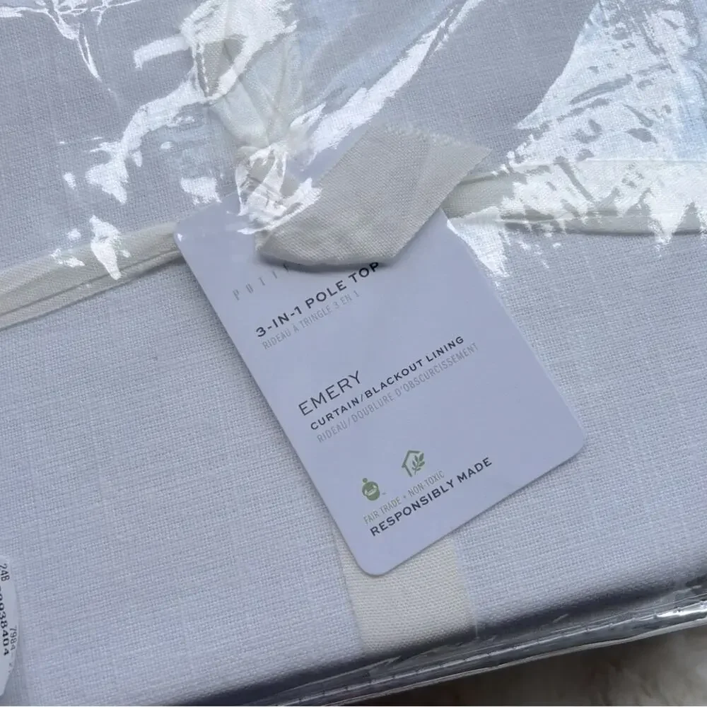 Pottery Barn Emery Linen Cotton Blend Blackout Curtain White 36